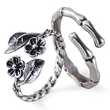 Chinese Green Plums Bamboo Horse Promise Couple Rings Adjustbale